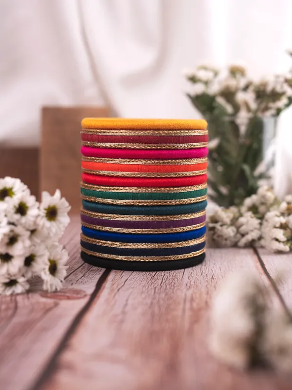 Saumika Handcrafted Thread Thin Bangles - Multicolour
